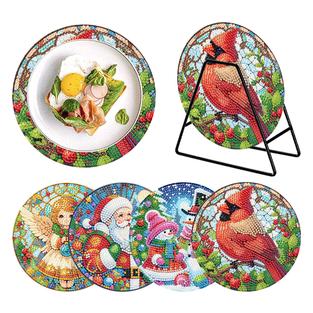 Acrylic Christmas Animals DIY Diamond Dot Kits Round Diamond Painting Table Mats