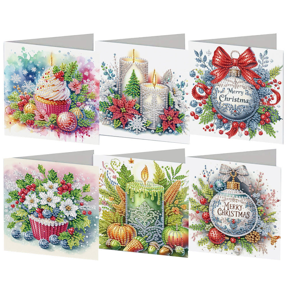 6Pcs Christmas DIY Diamond Painting Greeting Card for Holiday Party Favors