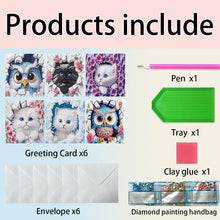 Load image into Gallery viewer, 6Pcs Owl Cat DIY Diamond Painting Greeting Card for Holiday Party Favors
