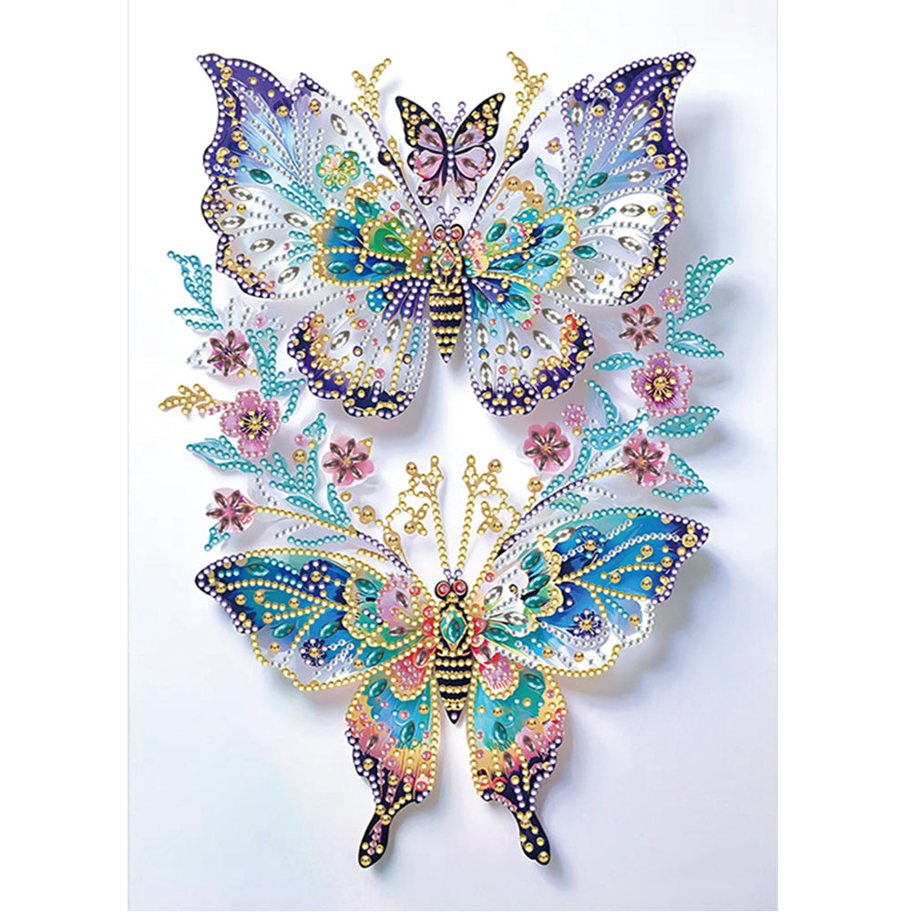 Diamond Painting - Partial Special Shaped - Pink flowers and two butterflies (30*40CM)
