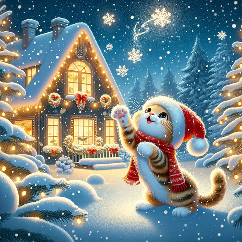 Diamond Painting - Full Round - Christmas kitten (30*30CM)