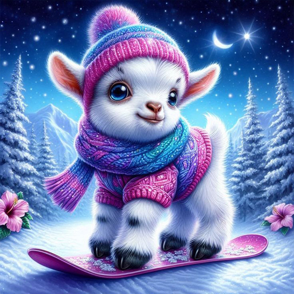 Diamond Painting - Full Round - Sheep on a snowy night (30*30CM)