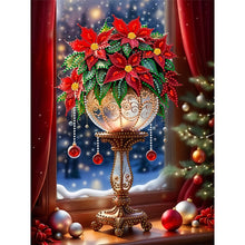 Load image into Gallery viewer, Diamond Painting - Partial Special Shaped - Christmas atmosphere windowsill red flowers (30*40CM)

