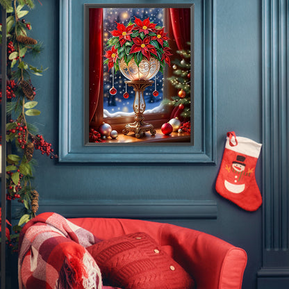 Diamond Painting - Partial Special Shaped - Christmas atmosphere windowsill red flowers (30*40CM)