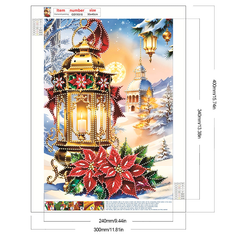 Diamond Painting - Partial Special Shaped - Christmas atmosphere street lamp red flowers (30*40CM)