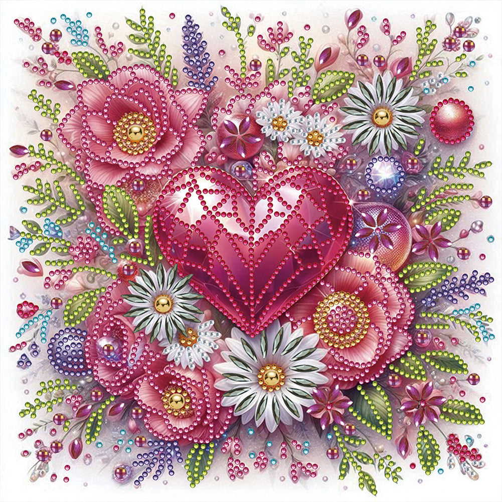 Diamond Painting - Partial Special Shaped - Flowers and hearts (30*30CM)