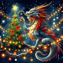 Load image into Gallery viewer, Diamond Painting - Full Round - Dragon and Christmas tree (40*40CM)
