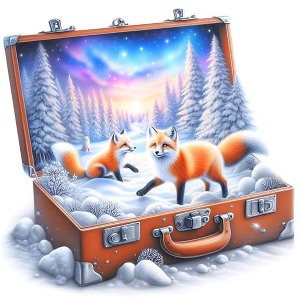 Diamond Painting - Full Round - Snow fox in the suitcase (40*40CM)