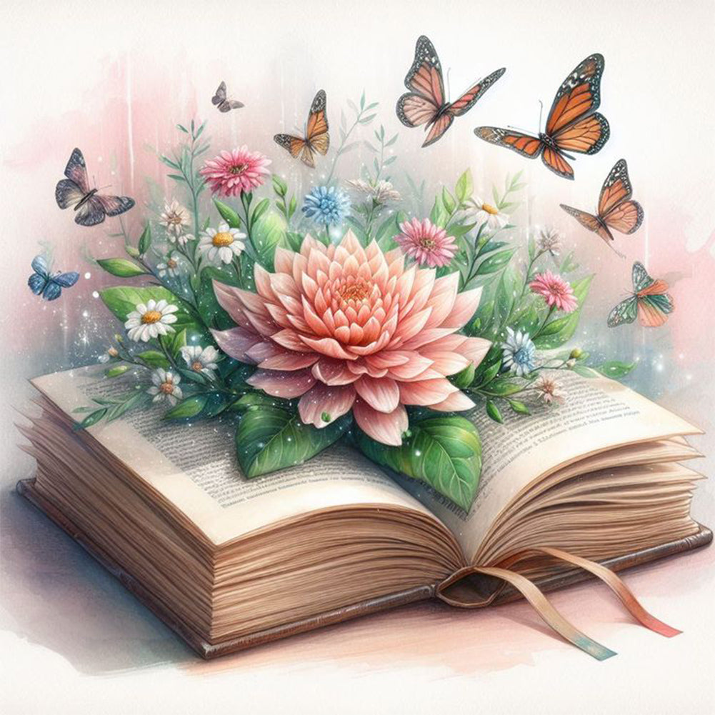 Diamond Painting - Full Round - Flowers and butterflies in the book (40*40CM)