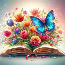 Load image into Gallery viewer, Diamond Painting - Full Round - Flowers and butterflies on the book (40*40CM)
