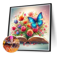 Load image into Gallery viewer, Diamond Painting - Full Round - Flowers and butterflies on the book (40*40CM)
