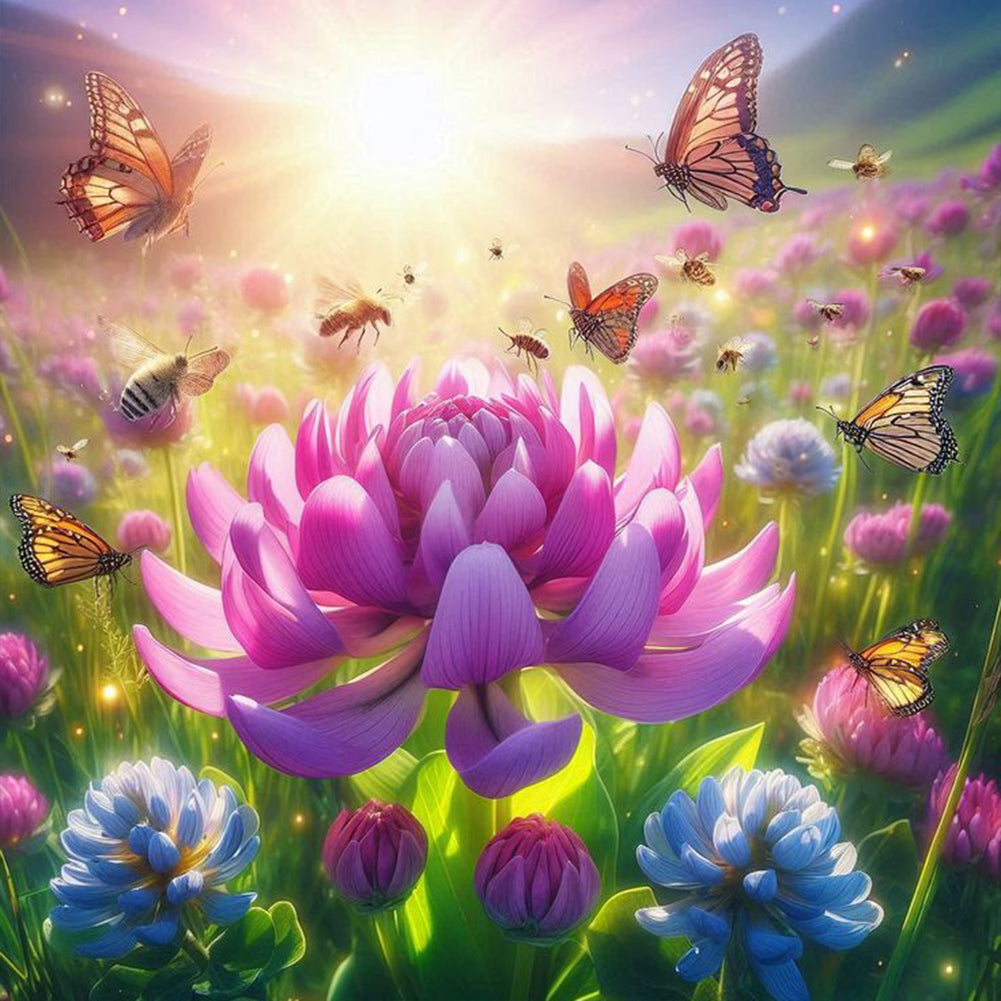 Diamond Painting - Full Round - Flowers and butterflies (30*30CM)