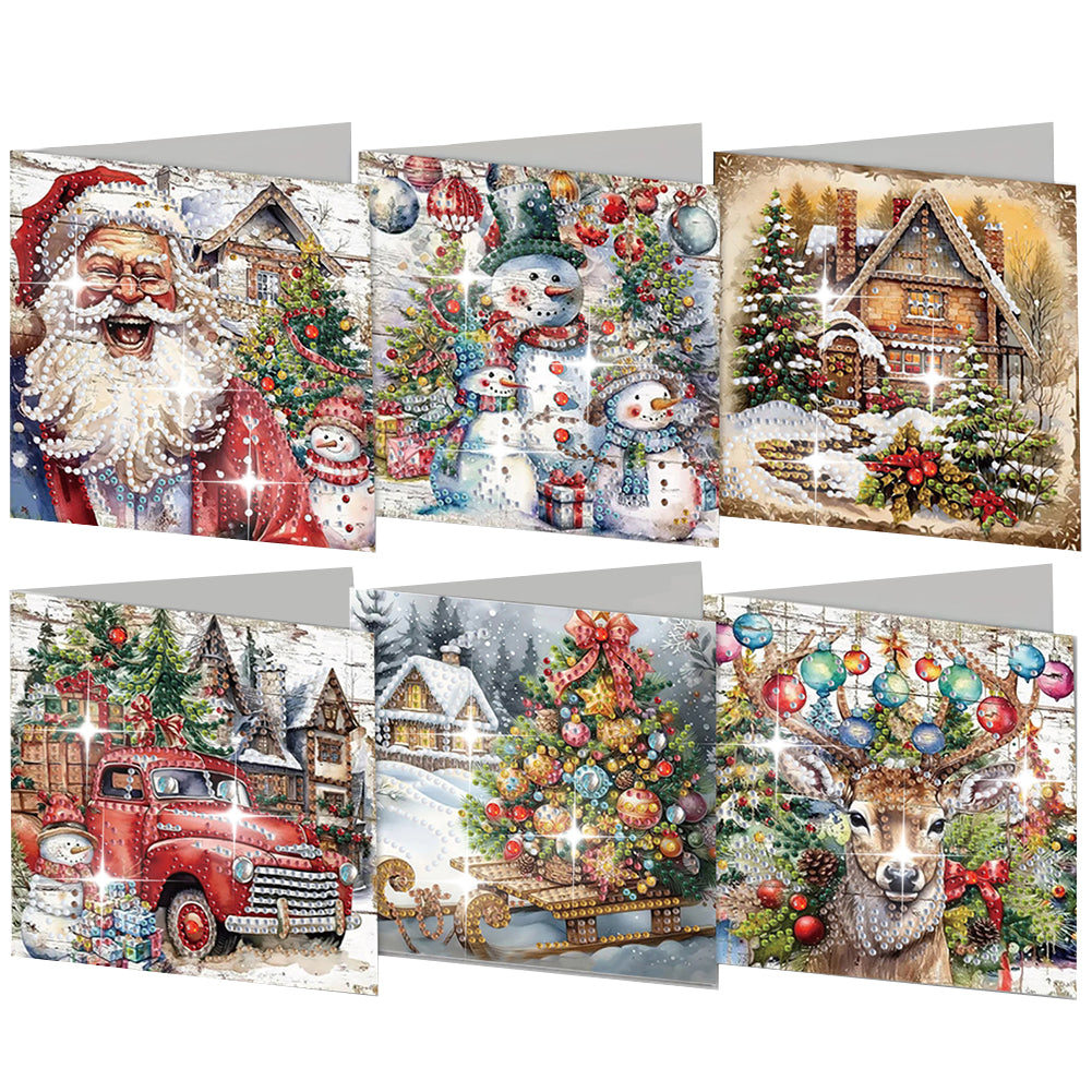 6Pcs Christmas Snowman Diamond Painting Greeting Card for Holiday Party Favors