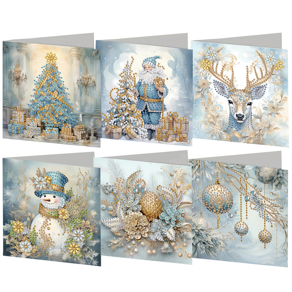 6Pcs Christmas Snowman Diamond Painting Greeting Card for Holiday Party Favors