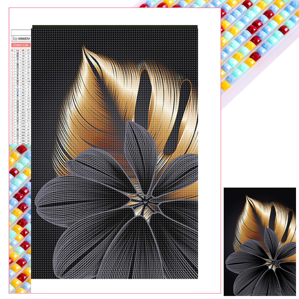 Diamond Painting - Full Square - Black and gold flowers (40*60CM)