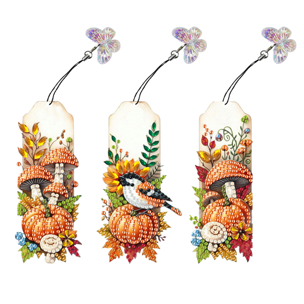 3Pcs Special Shape Book Pumpkin 5D DIY Diamond Painting Bookmark for Book Lovers