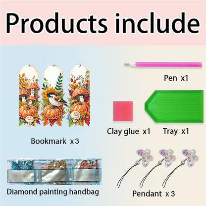 3Pcs Special Shape Book Pumpkin 5D DIY Diamond Painting Bookmark for Book Lovers