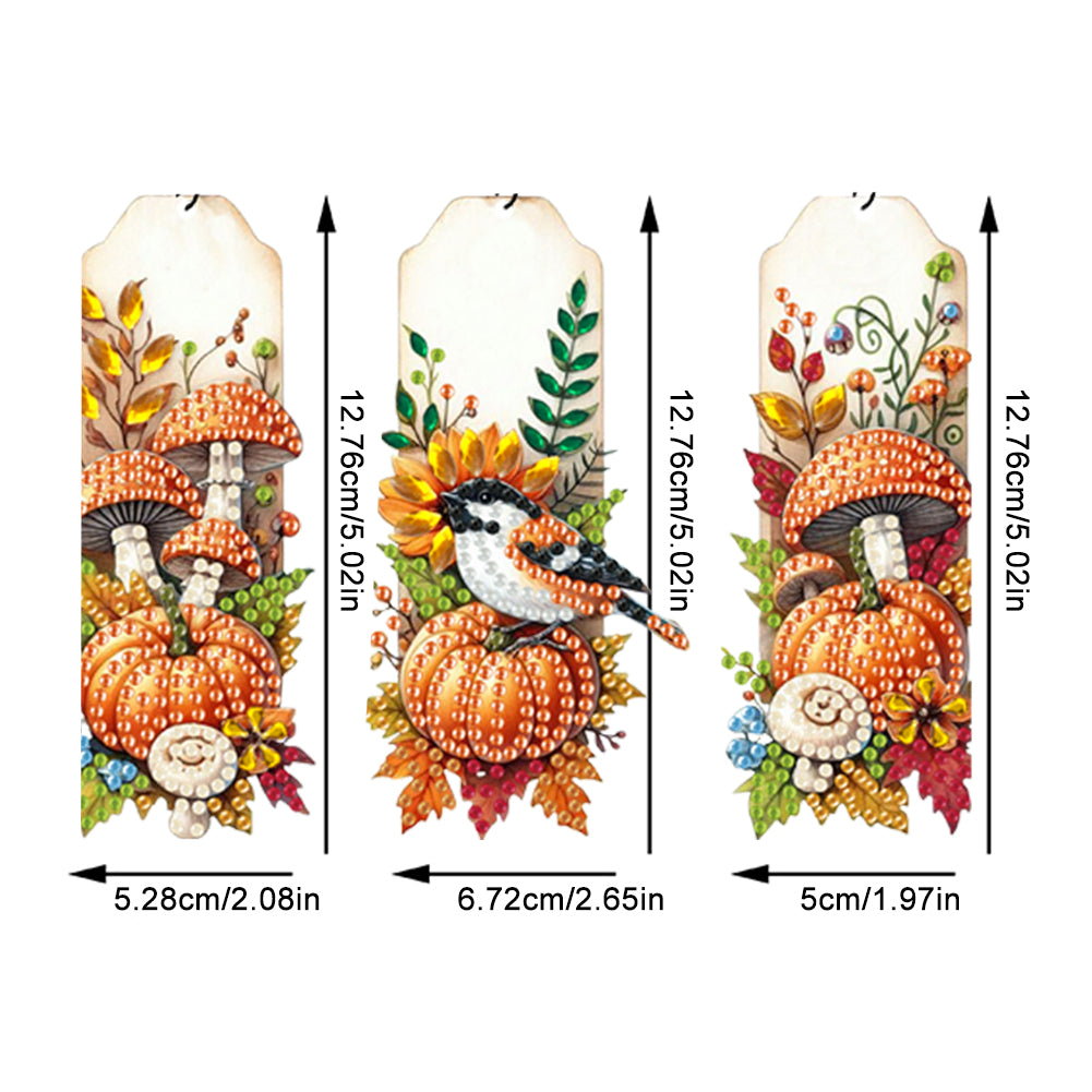 3Pcs Special Shape Book Pumpkin 5D DIY Diamond Painting Bookmark for Book Lovers