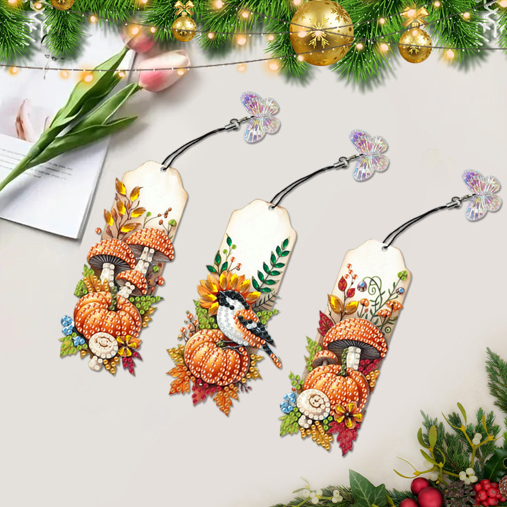 3Pcs Special Shape Book Pumpkin 5D DIY Diamond Painting Bookmark for Book Lovers