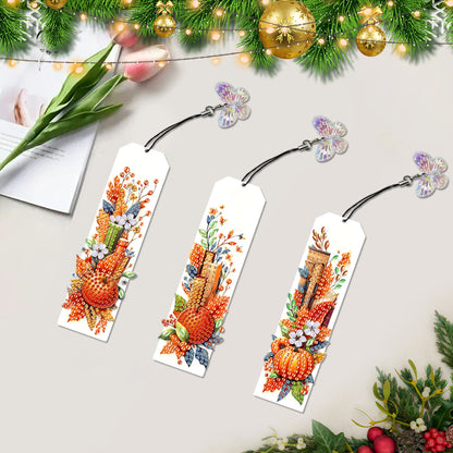3Pcs Special Shape Book Pumpkin 5D DIY Diamond Painting Bookmark for Book Lovers