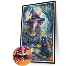 Load image into Gallery viewer, AB Diamond Painting - Full Round - Witch and black cat (40*60CM)
