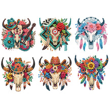 Load image into Gallery viewer, 6Pcs Acrylic Cow Skull Diamond Painting Art Fridge Magnet for Adults Beginners
