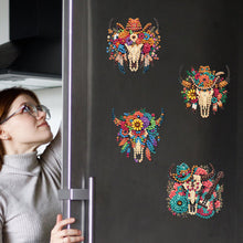 Load image into Gallery viewer, 6Pcs Acrylic Cow Skull Diamond Painting Art Fridge Magnet for Adults Beginners
