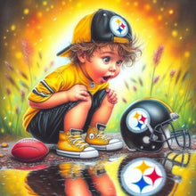 Load image into Gallery viewer, Diamond Painting - Full Round - Boy and Pittsburgh Steelers helmet (40*40CM)
