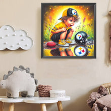 Load image into Gallery viewer, Diamond Painting - Full Round - Boy and Pittsburgh Steelers helmet (40*40CM)
