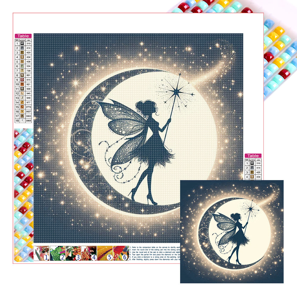 Diamond Painting - Full Square - Silhouette of elves under the moon (30*30CM)