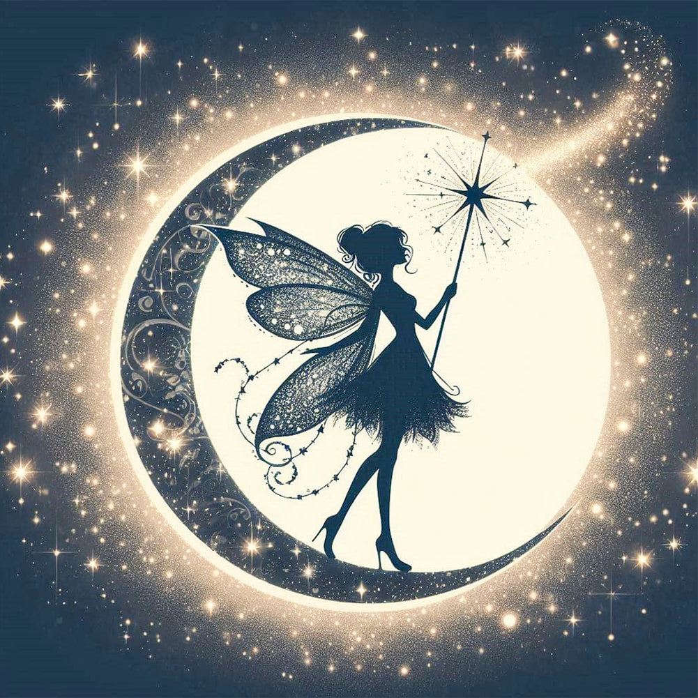 Diamond Painting - Full Square - Silhouette of elves under the moon (30*30CM)