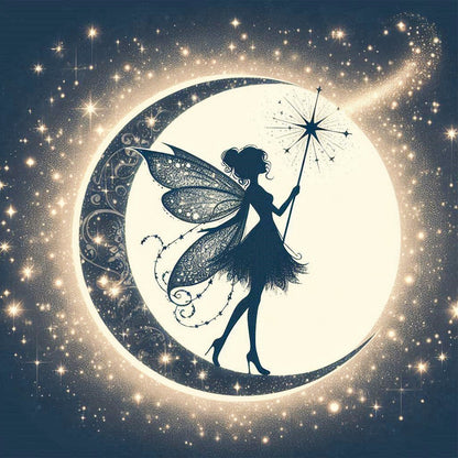 Diamond Painting - Full Square - Silhouette of elves under the moon (30*30CM)