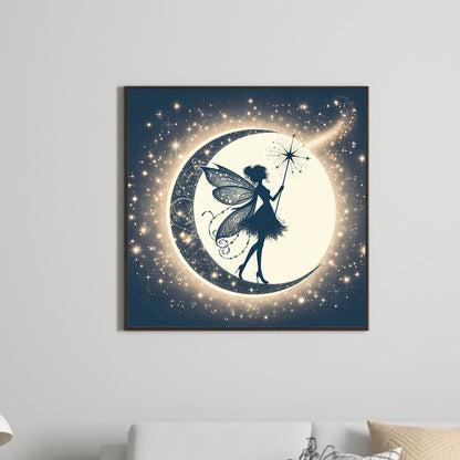 Diamond Painting - Full Square - Silhouette of elves under the moon (30*30CM)