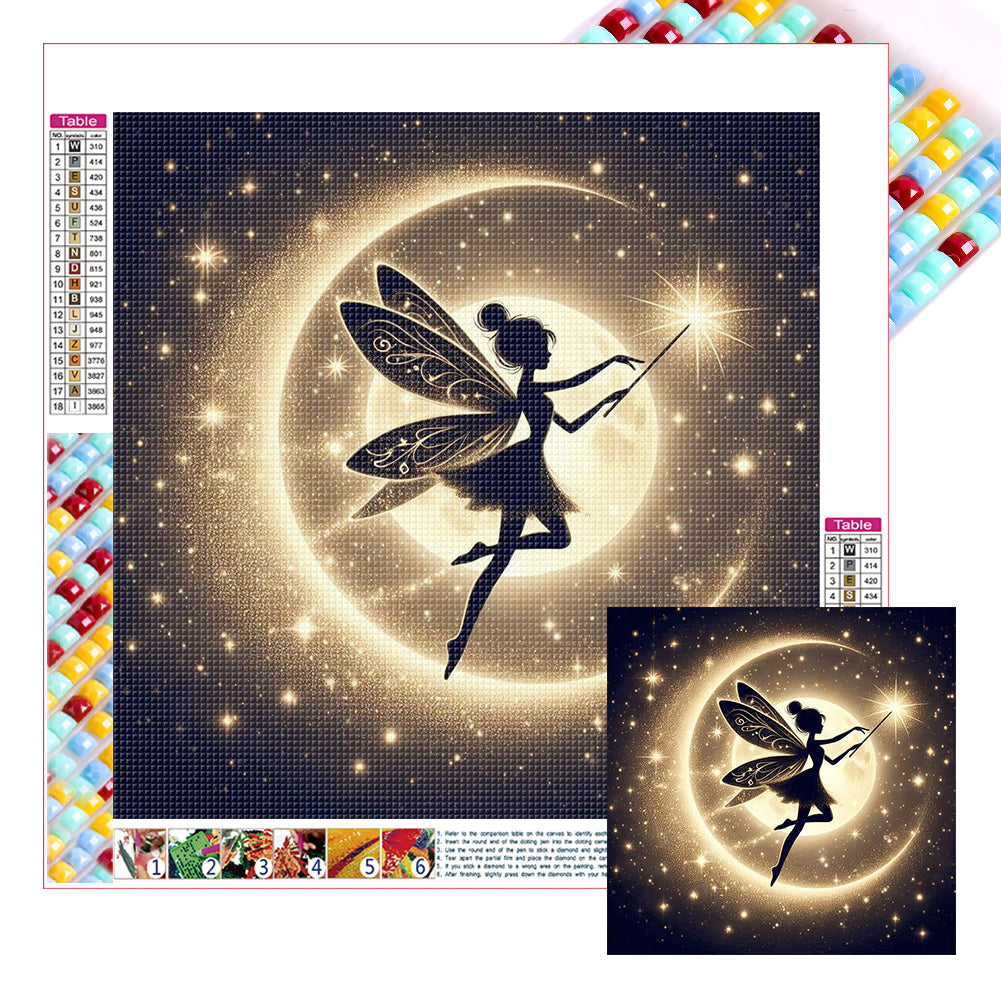 Diamond Painting - Full Square - Silhouette of elves under the moon (30*30CM)