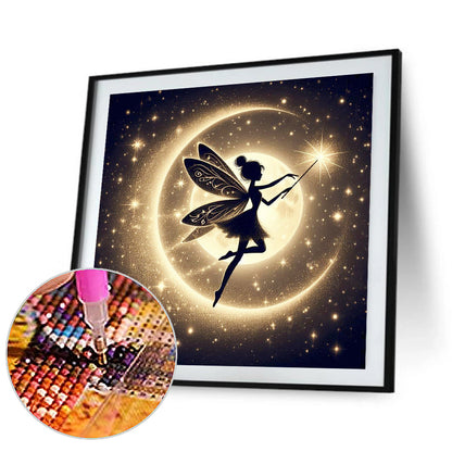Diamond Painting - Full Square - Silhouette of elves under the moon (30*30CM)