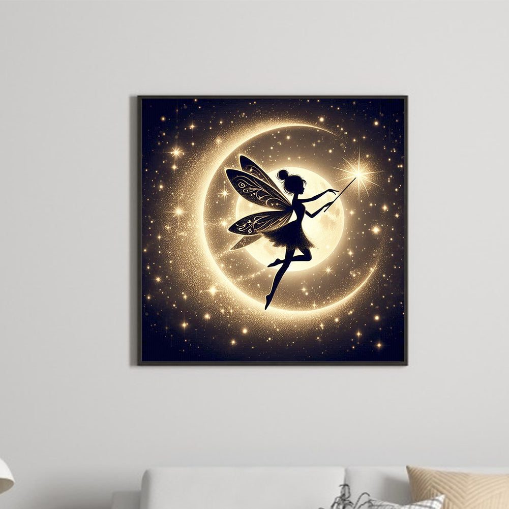 Diamond Painting - Full Square - Silhouette of elves under the moon (30*30CM)