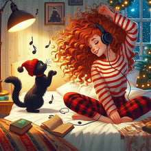 Load image into Gallery viewer, AB Diamond Painting - Full Round - Girl and black cat (40*40CM)

