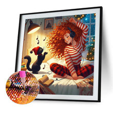 Load image into Gallery viewer, AB Diamond Painting - Full Round - Girl and black cat (40*40CM)
