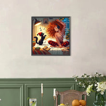 Load image into Gallery viewer, AB Diamond Painting - Full Round - Girl and black cat (40*40CM)
