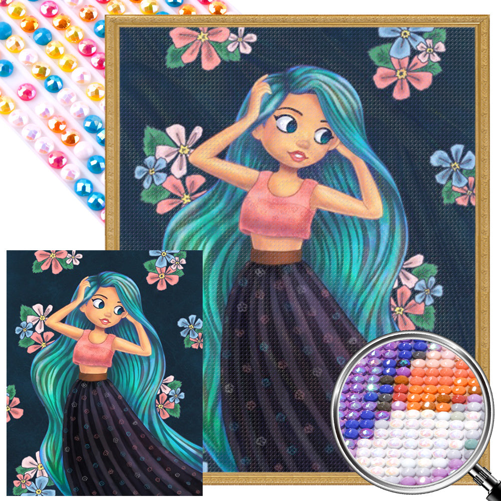 AB Diamond Painting - Full Round - Blue-green hair girl (40*50CM)