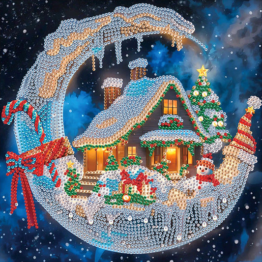 Diamond Painting - Partial Special Shaped - Christmas moonlight house (30*30CM)