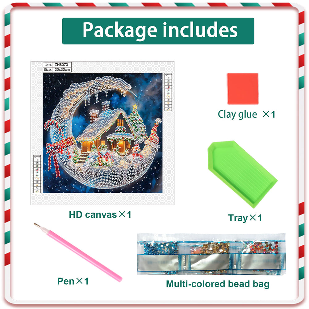 Diamond Painting - Partial Special Shaped - Christmas moonlight house (30*30CM)