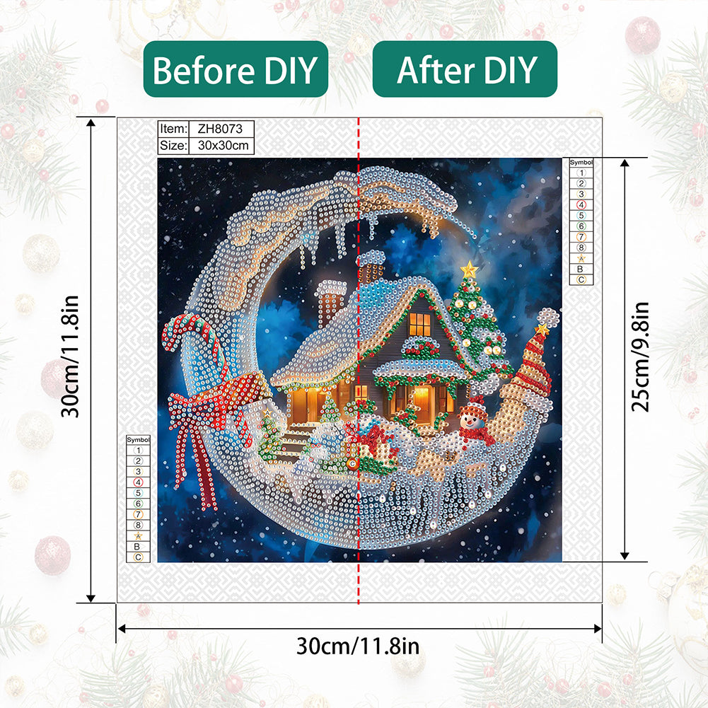 Diamond Painting - Partial Special Shaped - Christmas moonlight house (30*30CM)