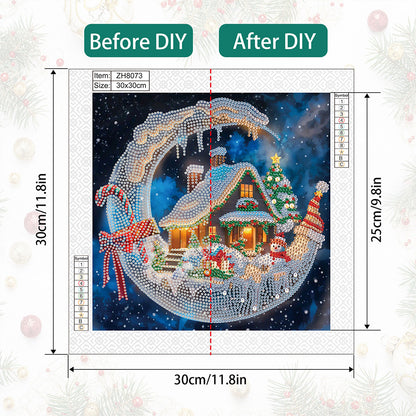 Diamond Painting - Partial Special Shaped - Christmas moonlight house (30*30CM)