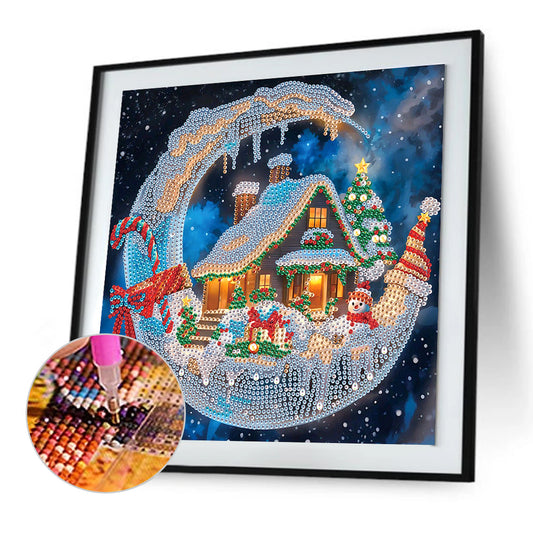 Diamond Painting - Partial Special Shaped - Christmas moonlight house (30*30CM)