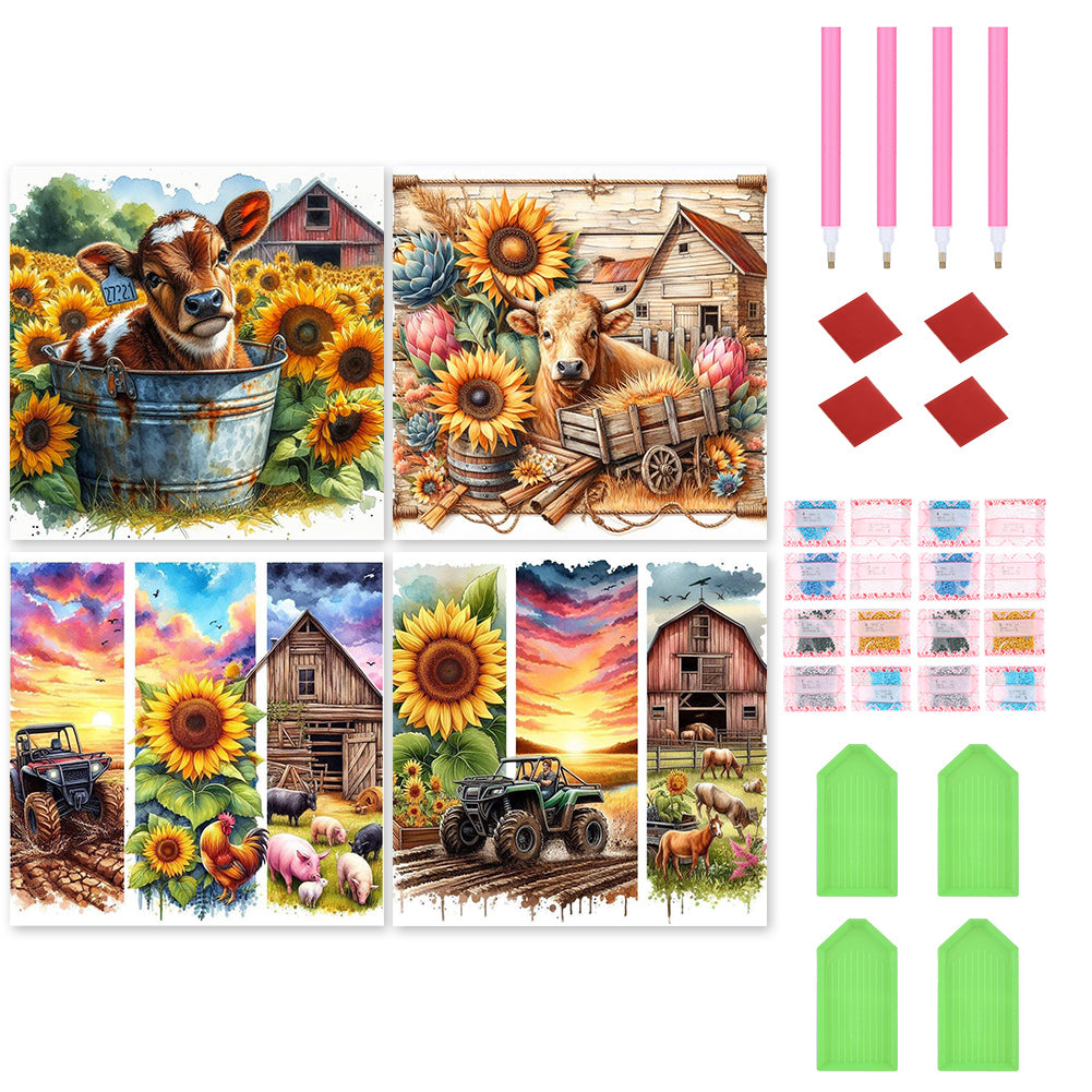 4pcs Round Diamond Painting Set - Farm scenery series (40*40CM)