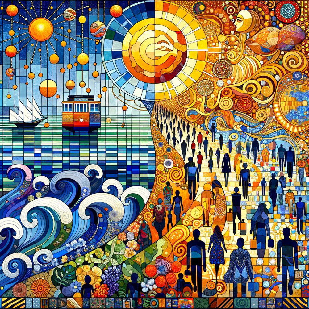 Diamond Painting - Full Round - Sea and land boats (40*40CM)