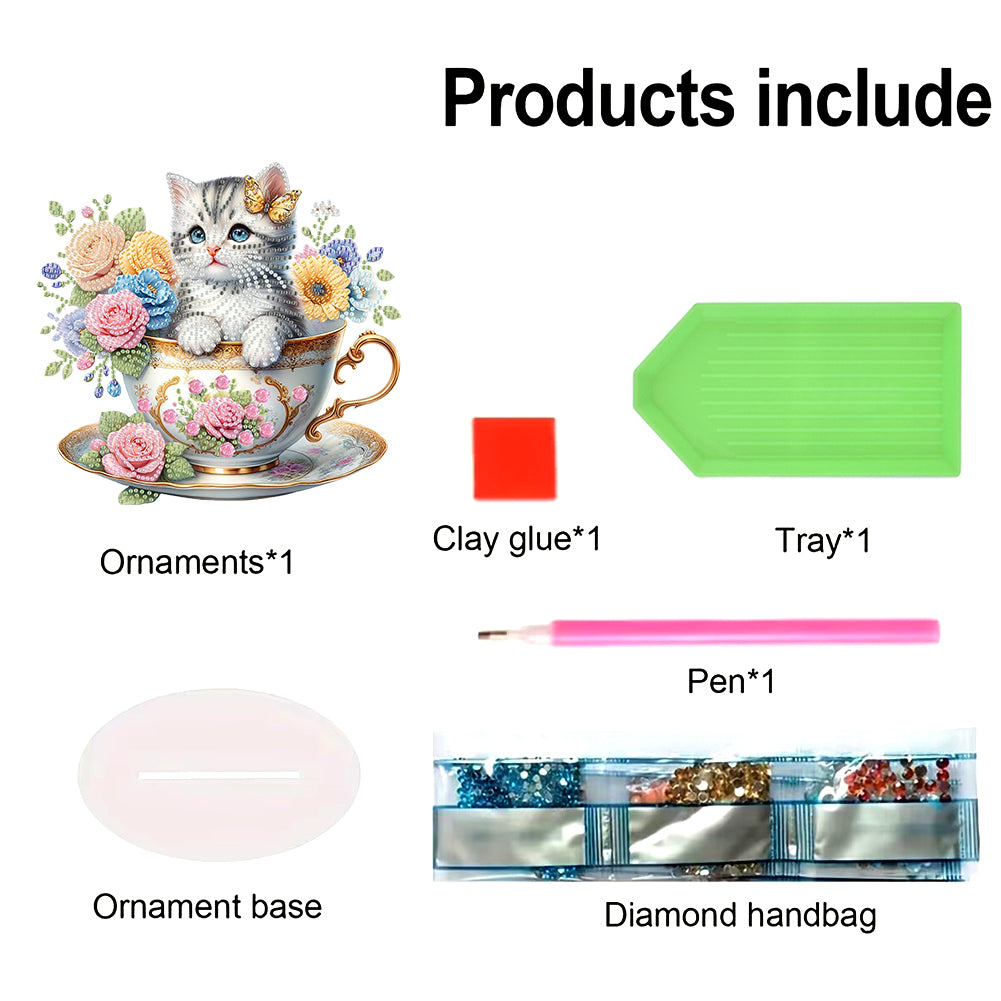 Acrylic Special Shape Cat Desktop Diamond Art Kits Rhinestones Desktop Ornaments