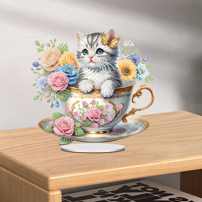 Acrylic Special Shape Cat Desktop Diamond Art Kits Rhinestones Desktop Ornaments