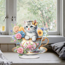 Load image into Gallery viewer, Acrylic Special Shape Cat Desktop Diamond Art Kits Rhinestones Desktop Ornaments
